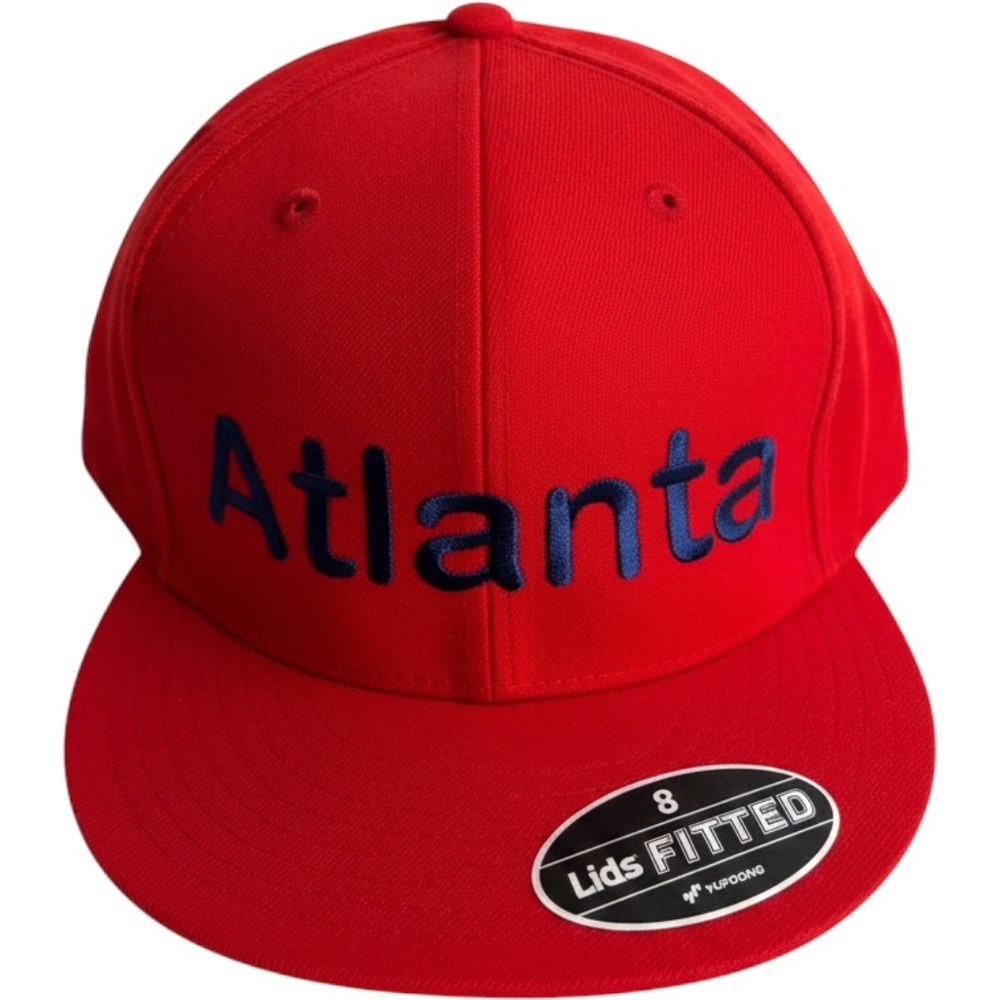 Lids Fitted Atlanta Hat Red Navy Blue Yupoong Wool Blend Flat Brim Cap Size 8